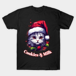 Cookies & Milk - Christmas Cat - Winter Holiday T-Shirt